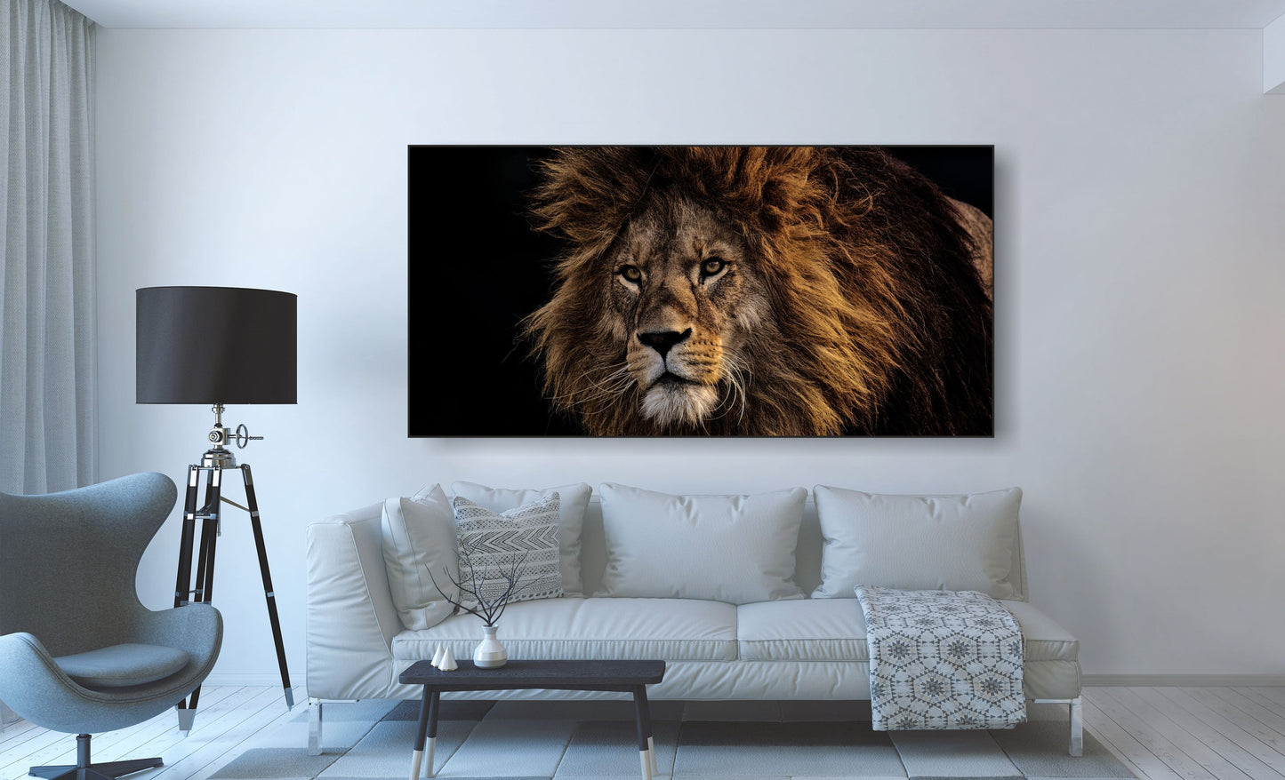 WANDBILDER ALURAHMEN XXL LÖWE BILDER 200x100 WOHNZIMMER LÖWEMÄHNE