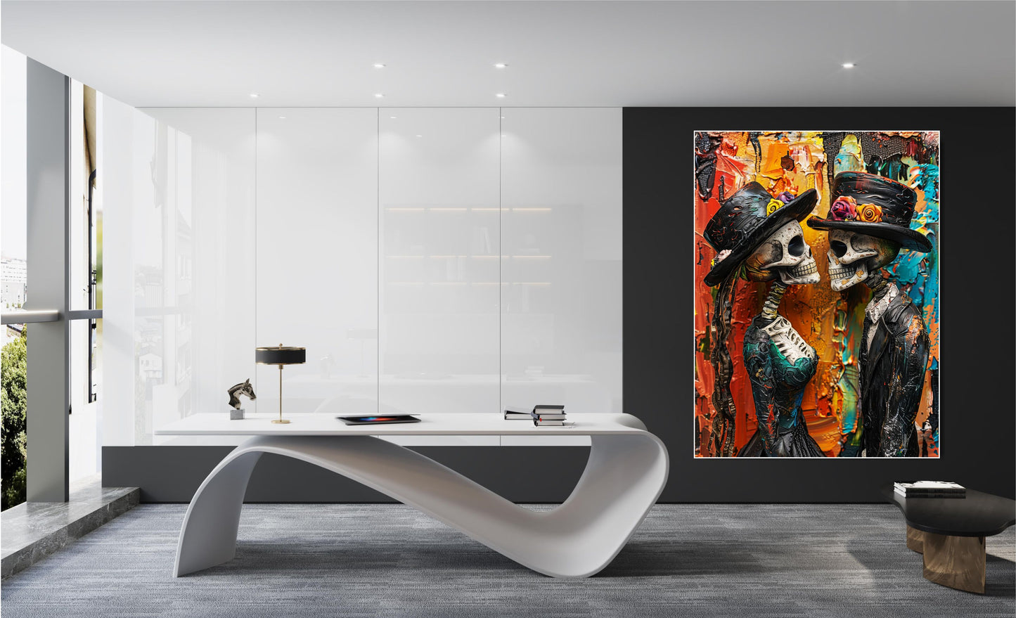 WANDBILDER MIT RAHMEN ABSTRAKT BILDER XXL MODERN WOHNZIMMER KUNST SKULL BUNT