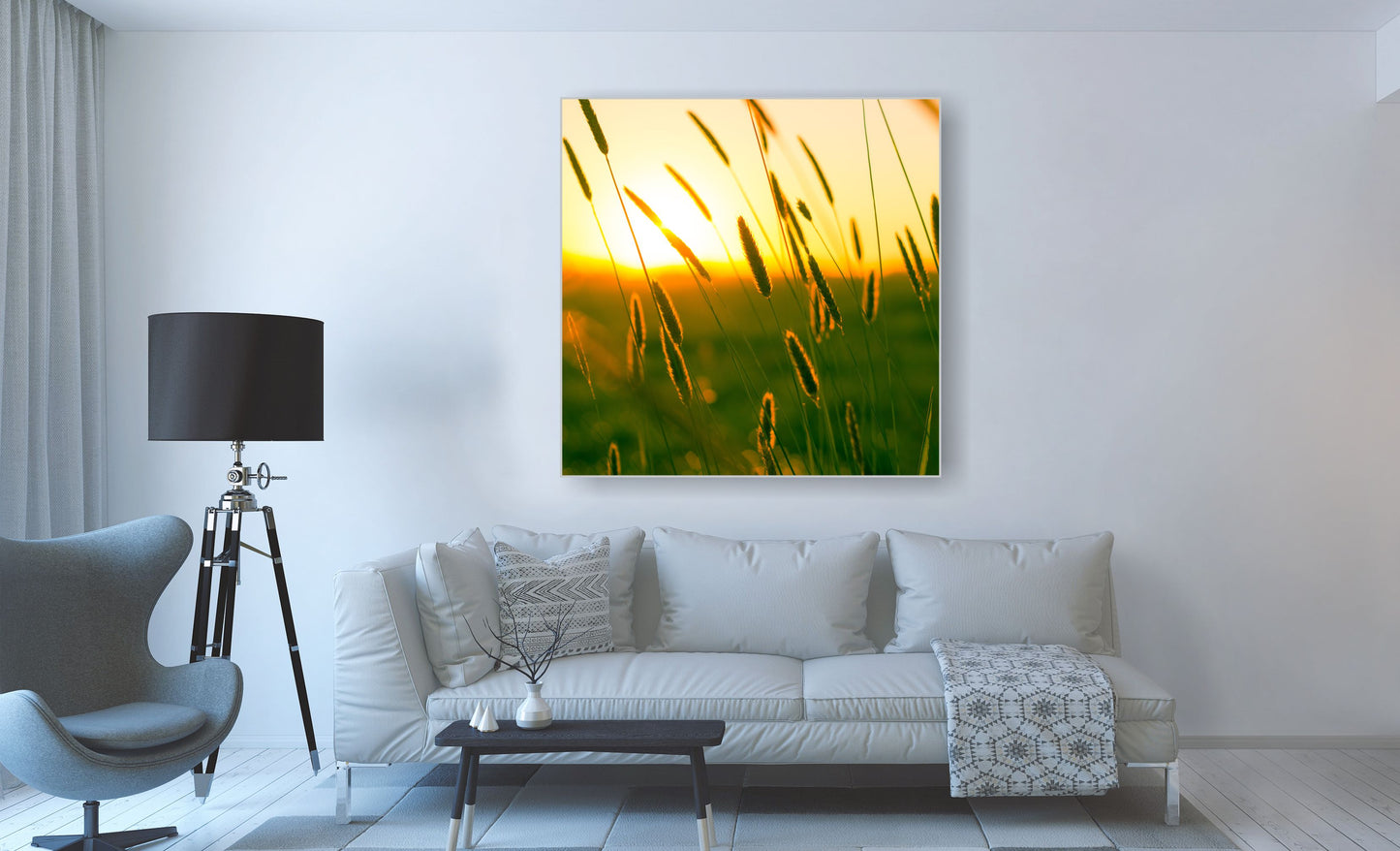 WANDBILDER ALURAHMEN NATUR BILDER WOHNZIMMER 120x120 GRÄSER SONNE