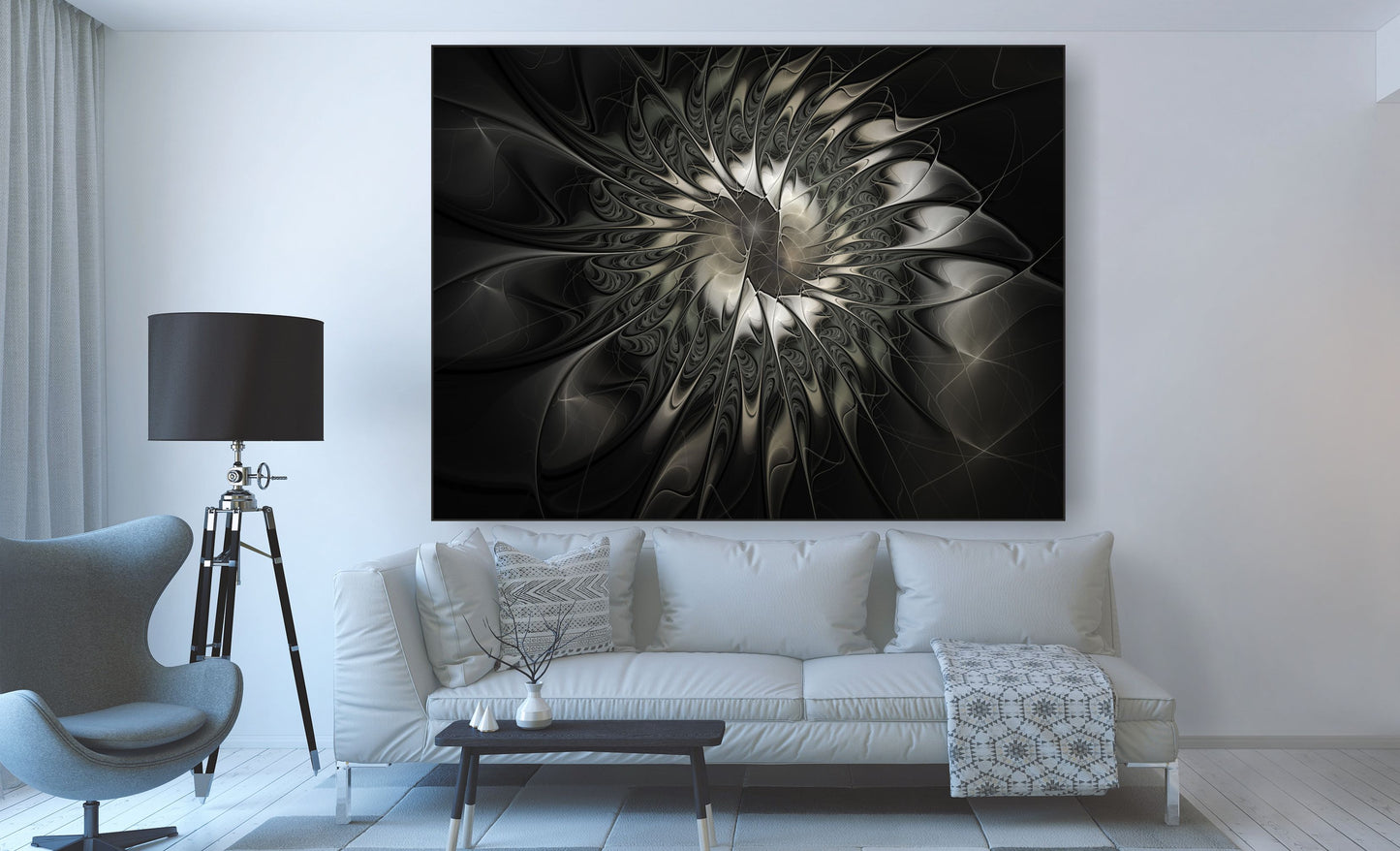 WANDBILDER MIT RAHMEN ABSTRAKT BILDER XXL MODERN WOHNZIMMER WIRBEL BLACK