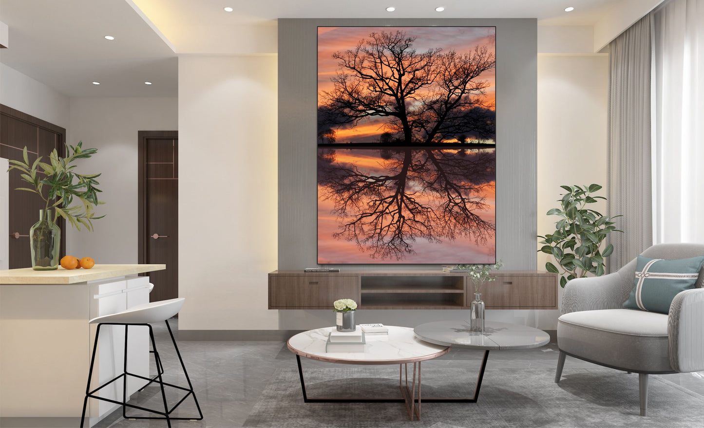 WANDBILDER MIT RAHMEN BILDER XXL MODERN WOHNZIMMER NATUR BAUM SPIEGELUNG