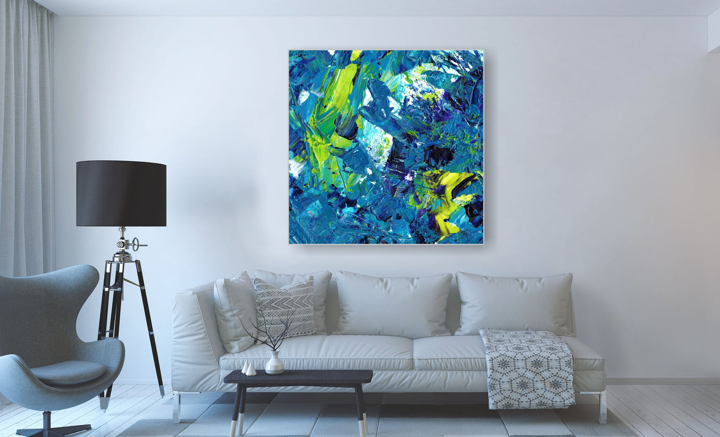 WANDBILDER ALURAHMEN ABSTRAKTE BILDER WOHNZIMMER 120x120 KUNST BLAU