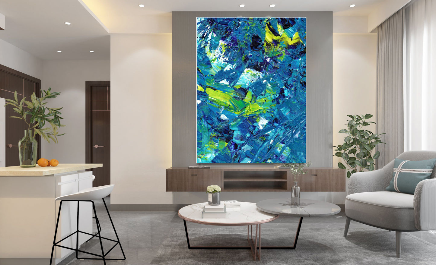 WANDBILDER MIT RAHMEN ABSTRAKT BILDER XXL MODERN WOHNZIMMER MALEREI BLAU