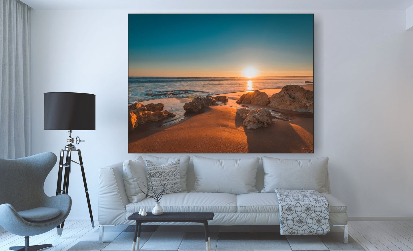 WANDBILDER MIT RAHMEN BILDER XXL MODERN WOHNZIMMER MEER FELSEN STRAND