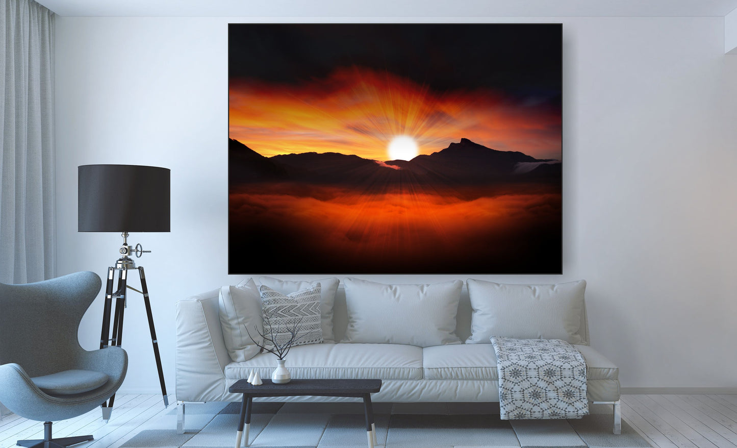 WANDBILDER MIT RAHMEN BILDER XXL MODERN WOHNZIMMER BERG ABENDSONNE