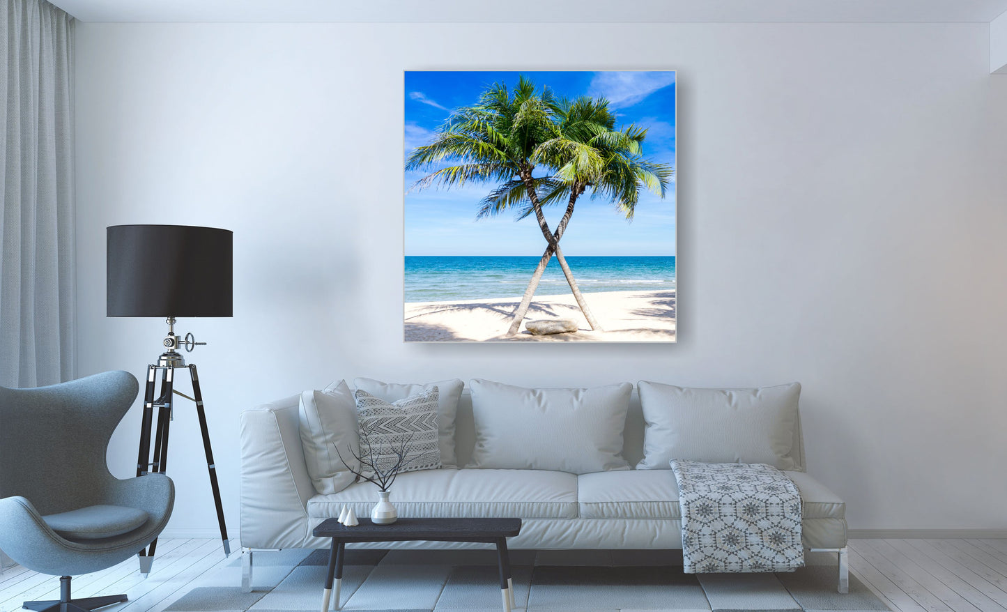 WANDBILDER ALURAHMEN NATUR BILDER WOHNZIMMER 120x120 PALMEN STRAND