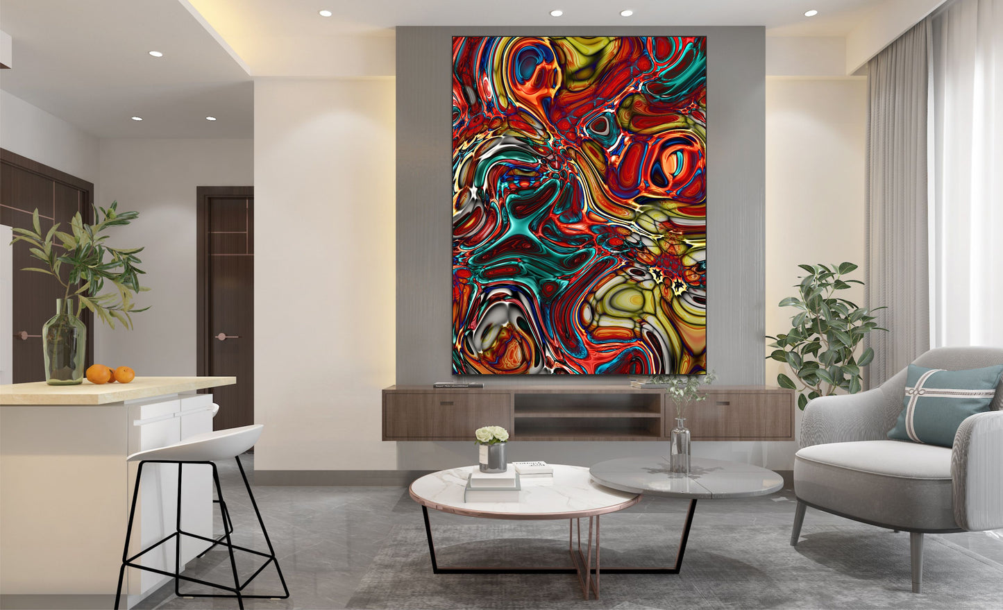 WANDBILDER MIT RAHMEN ABSTRAKT BILDER XXL MODERN WOHNZIMMER LIQUID BUNT