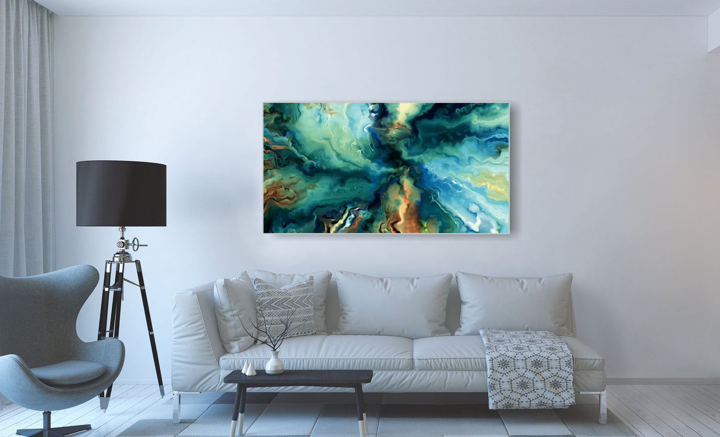 WANDBILDER XXL ALURAHMEN ABSTRAKTE BILDER WOHNZIMMER 150x80 KUNST BLAU GRÜN
