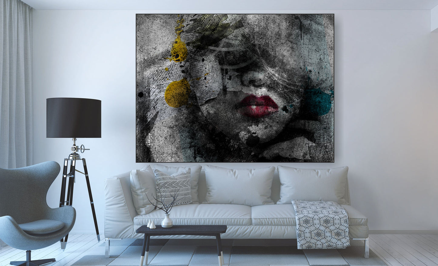 WANDBILDER MIT RAHMEN ABSTRAKT BILDER XXL MODERN WOHNZIMMER KUNST FRAU GESICHT