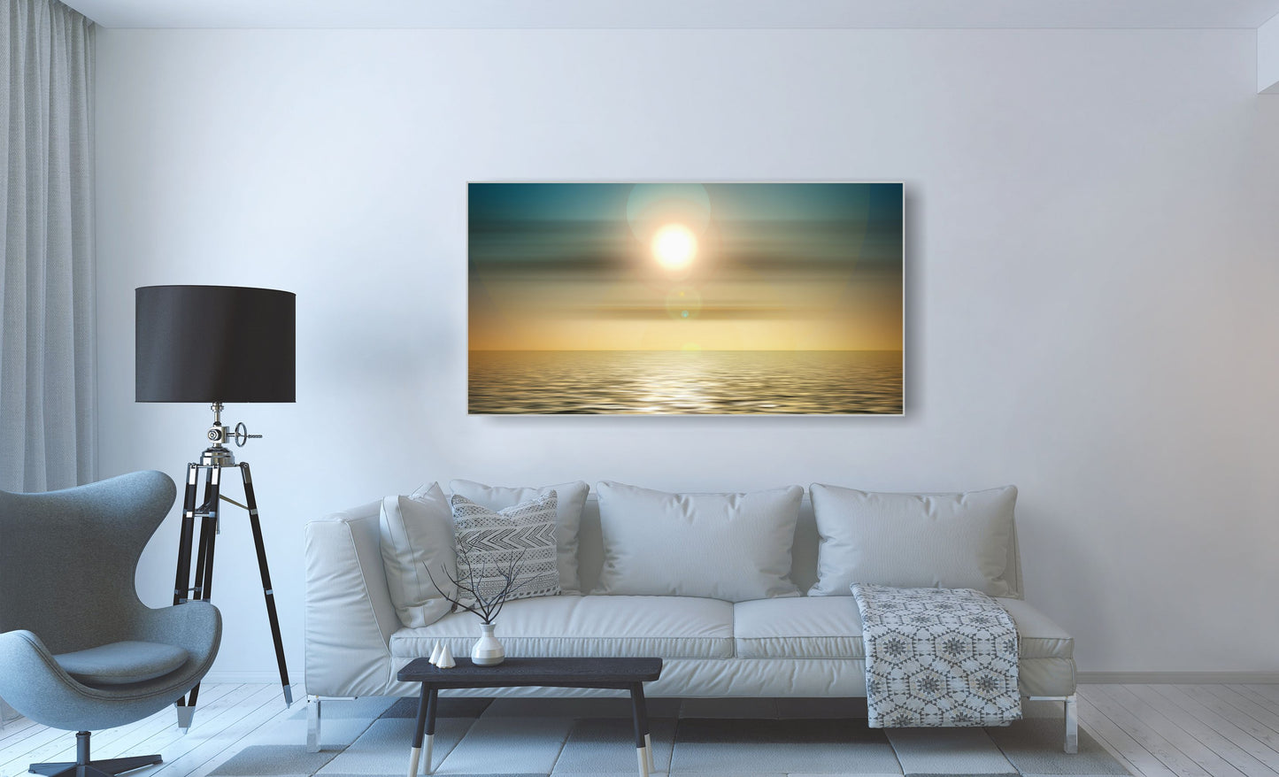 WANDBILDER ALURAHMEN NATUR BILDER WOHNZIMMER 150x80 MEER SONNE