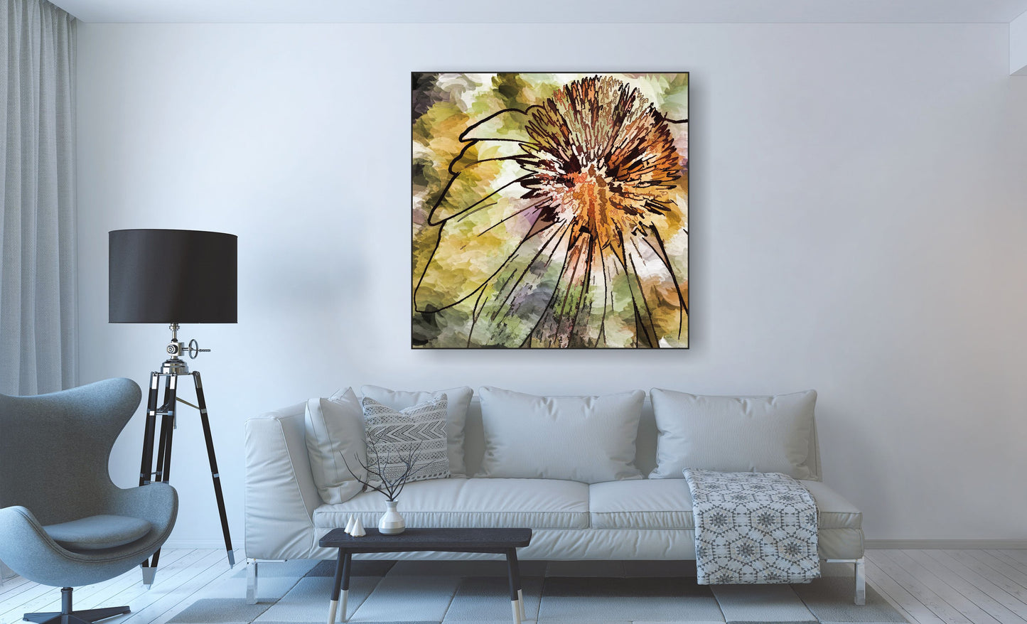 WANDBILDER ALURAHMEN ABSTRAKTE BILDER WOHNZIMMER 120x120 BLÜTE MALEREI