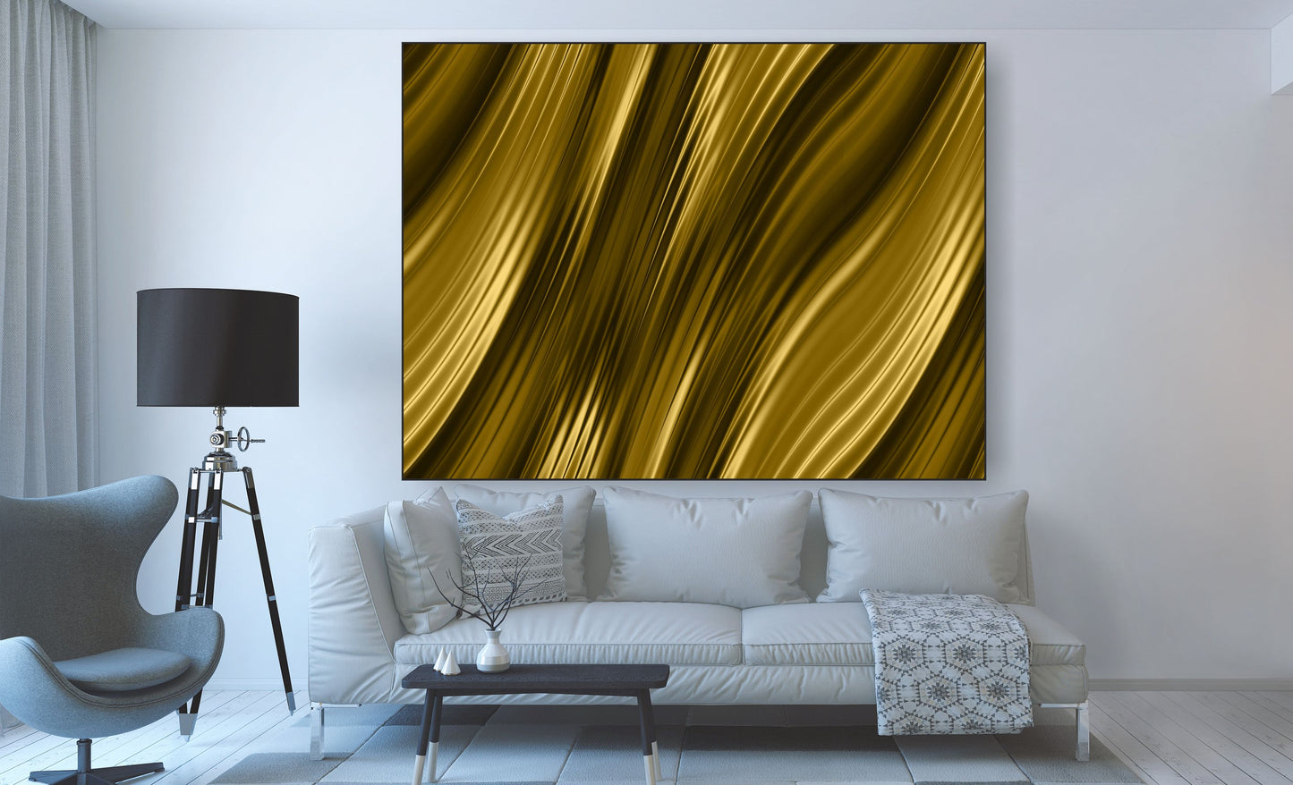 WANDBILDER MIT RAHMEN ABSTRAKT BILDER XXL MODERN WOHNZIMMER WELLEN GOLD