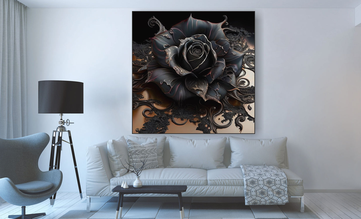 WANDBILDER ALURAHMEN ABSTRAKTE BILDER WOHNZIMMER 150x150 ROSE SCHWARZ