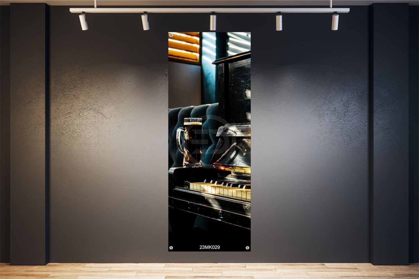 Wandbild Banner Poster Indoor/Outdoor 60x160 cm Vintage Retro Piano Bar Bier
