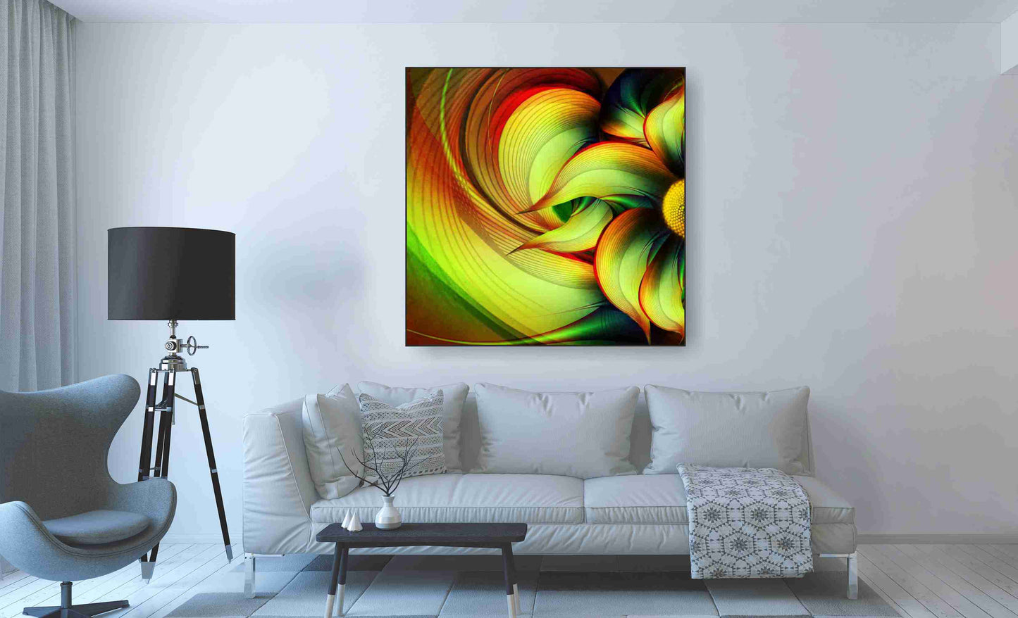 WANDBILD ALURAHMEN XXL ABSTRAKTE BILDER WOHNZIMMER 120x120 BLÜTE DIGITAL