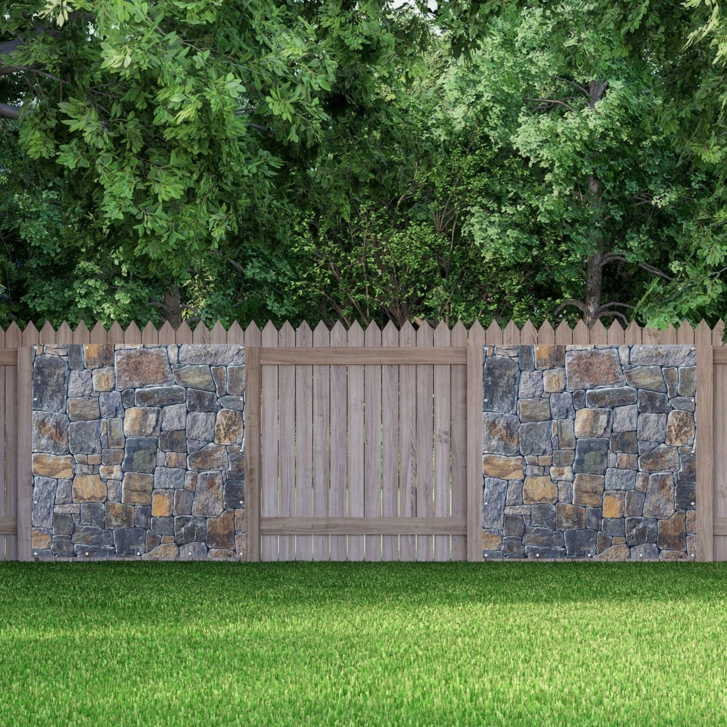 Steinwand Outdoor Bild Banner Gartenposter Sichtschutz wetterfest 3Größen Anthrazit-Bunt