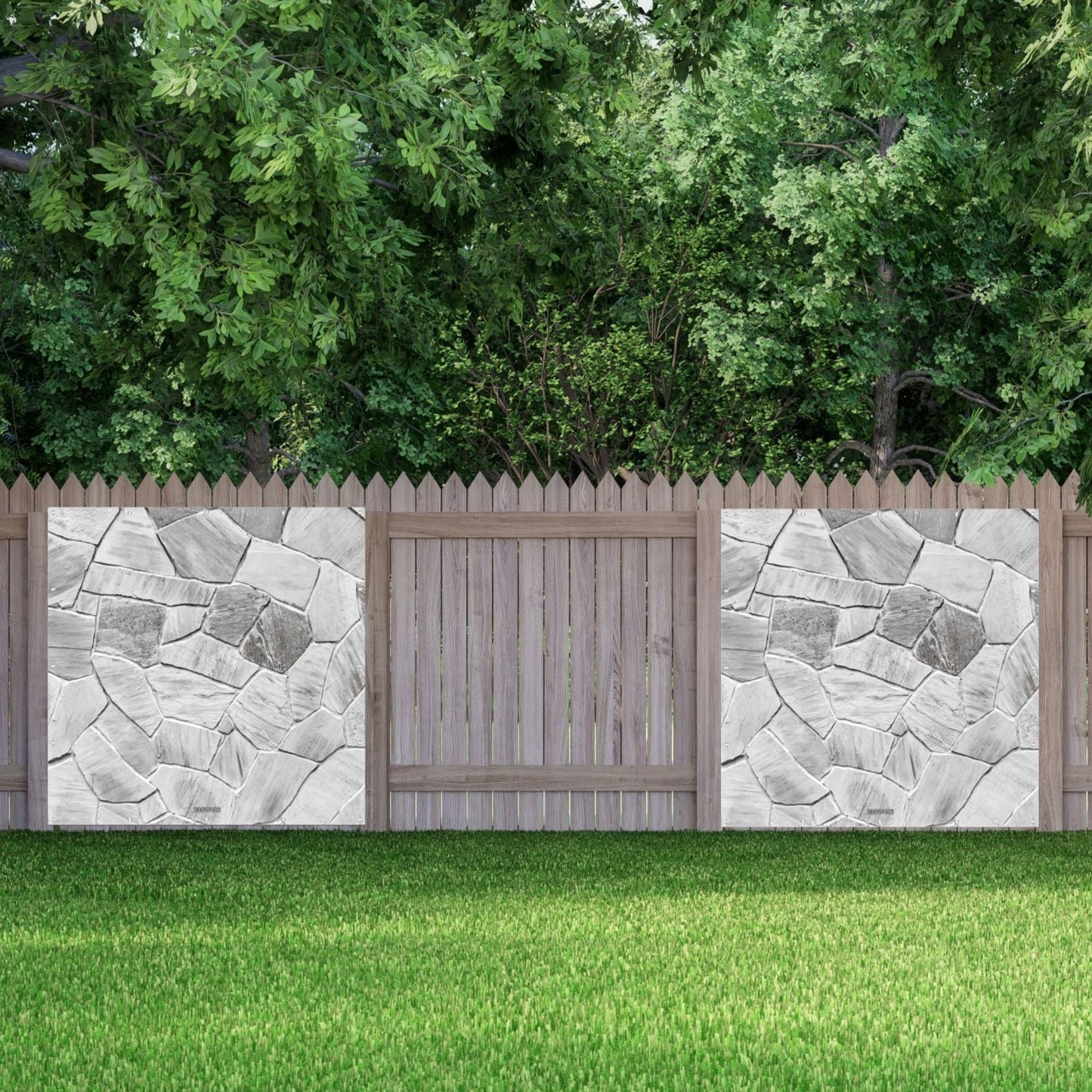 Steinwand Banner Gartenposter Außen wetterfest Sichtschutz Zaun 5 Größen Grau-Weiß