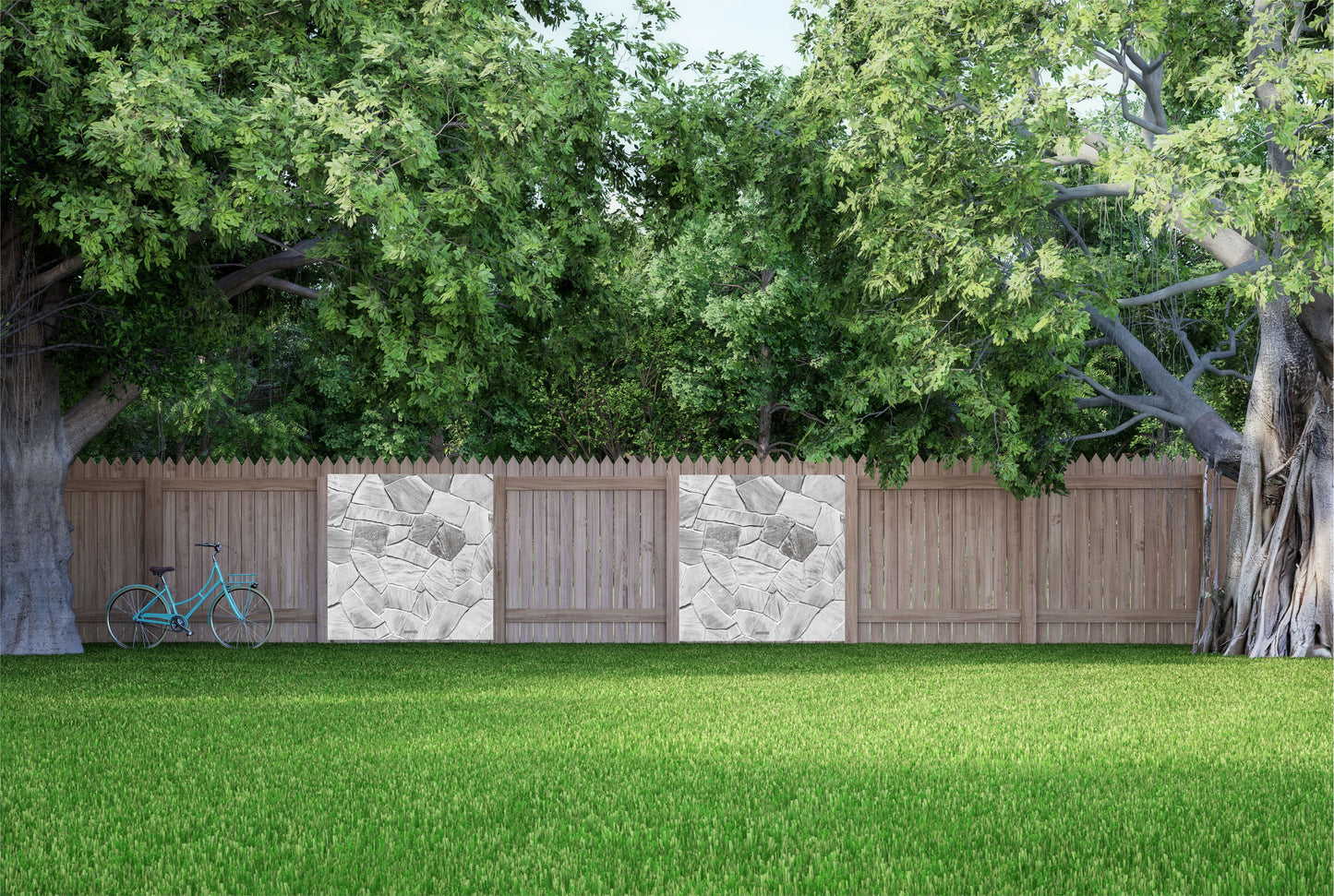 Steinwand Banner Gartenposter Außen wetterfest Sichtschutz Zaun 5 Größen Grau-Weiß