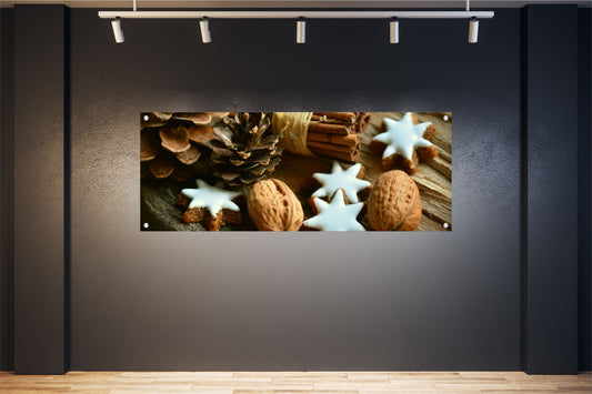 WEIHNACHTEN WANDBILDER POSTER DEKO BILDER XXL 160x60 ZIMTSTERNE NÜSSE