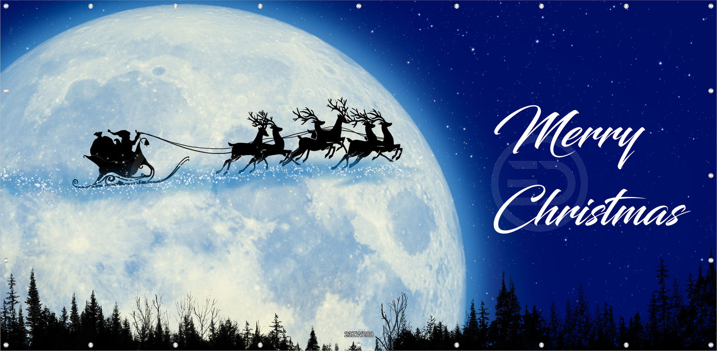 Outdoor Bild Banner Garten Zaun Sichtschutz 370x180 cm Weihnachtsmann Schlitten