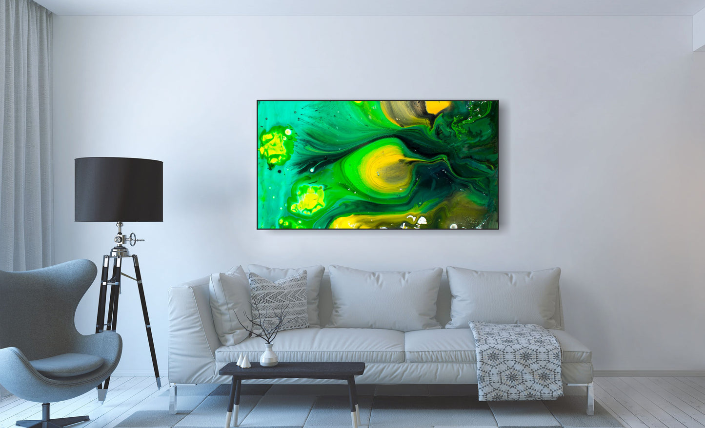 WANDBILDER XXL ALURAHMEN ABSTRAKTE BILDER WOHNZIMMER 80x150 KUNST LIQUID GRÜN