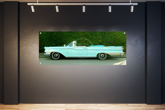 AUTO WANDBILDER POSTER DEKO BILDER XXL 160x60  US CAR OLDTIMER TÜRKIS RETRO