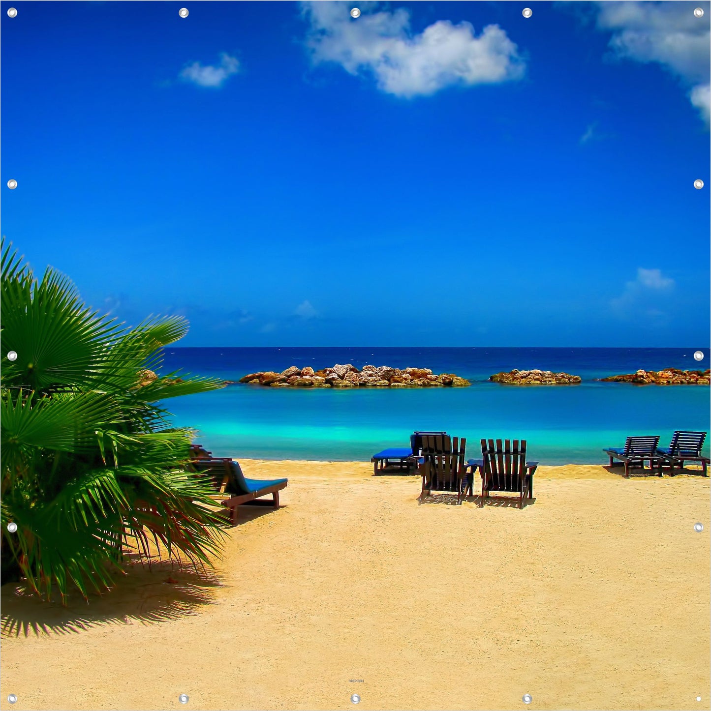 Outdoor Bild Banner Außen Gartenposter Wetterfest 180x180 cm Insel Strand Meer