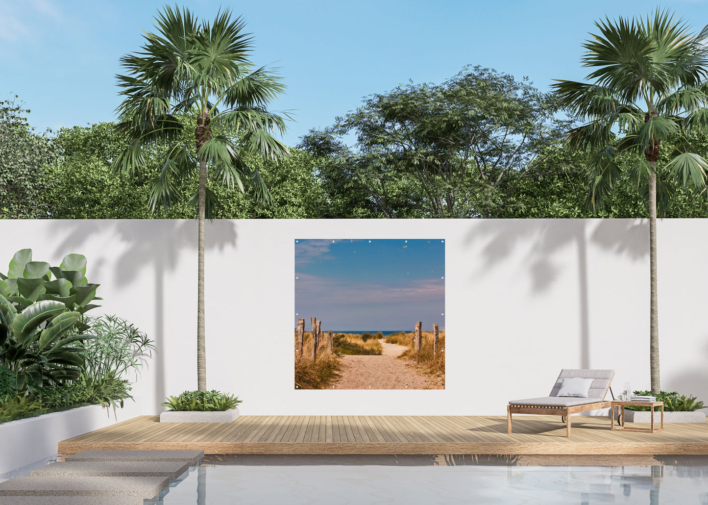 Outdoor Bild Banner Außen Gartenposter Wetterfest 180x180cm Meer Dünen Weg
