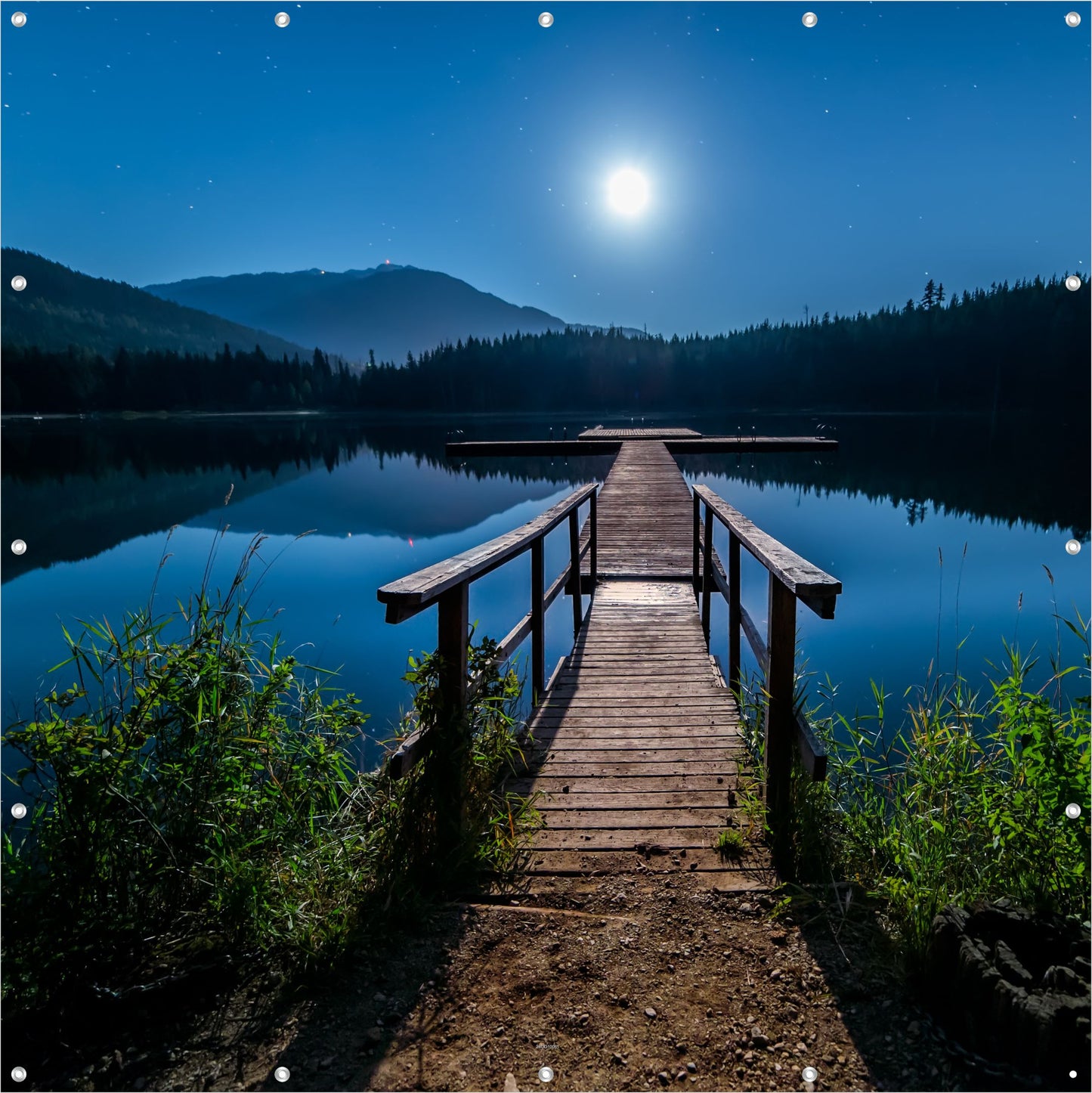 Outdoor Bild Banner Außen Gartenposter Wetterfest 180x180cm Landschaft See Nacht