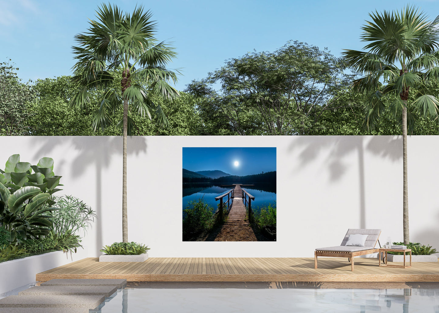 Outdoor Bild Banner Außen Gartenposter Wetterfest 180x180cm Landschaft See Nacht