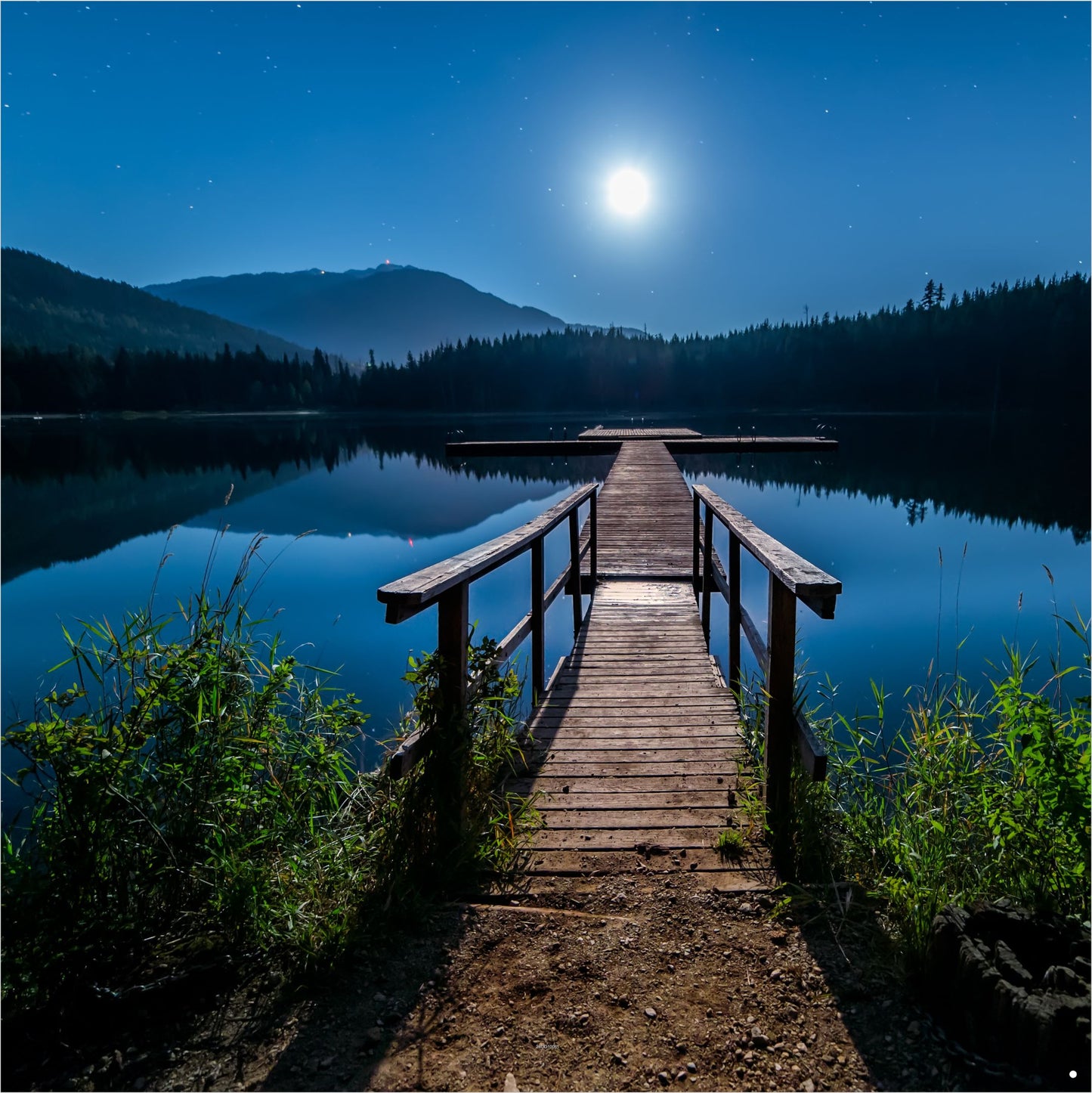 Outdoor Bild Banner Außen Gartenposter Wetterfest 180x180cm Landschaft See Nacht