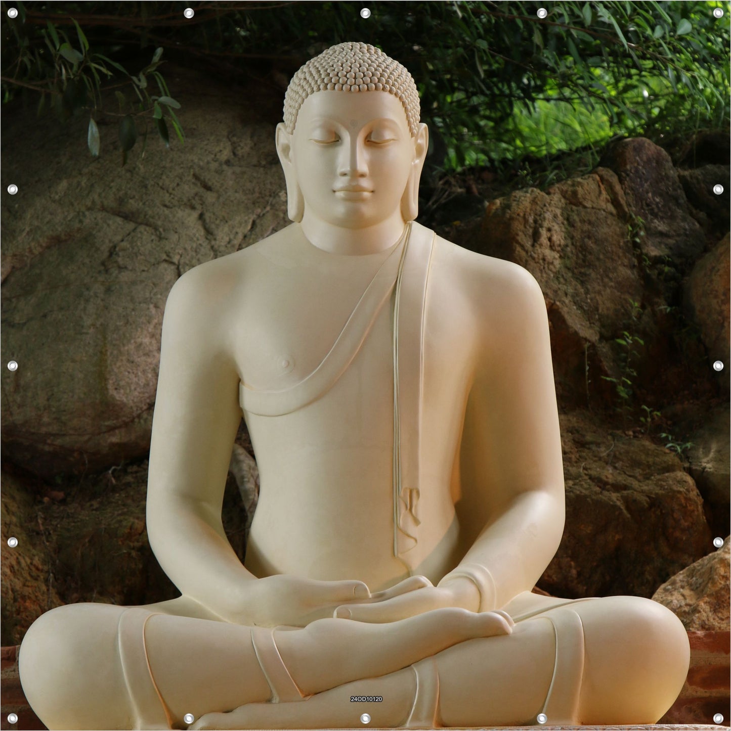 Outdoor Bild Banner Außen Gartenposter Wetterfest 180x180cm Buddha Stein Felsen