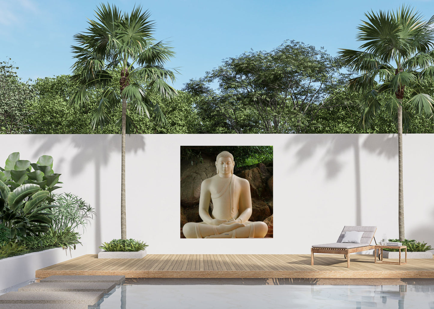 Outdoor Bild Banner Außen Gartenposter Wetterfest 180x180cm Buddha Stein Felsen