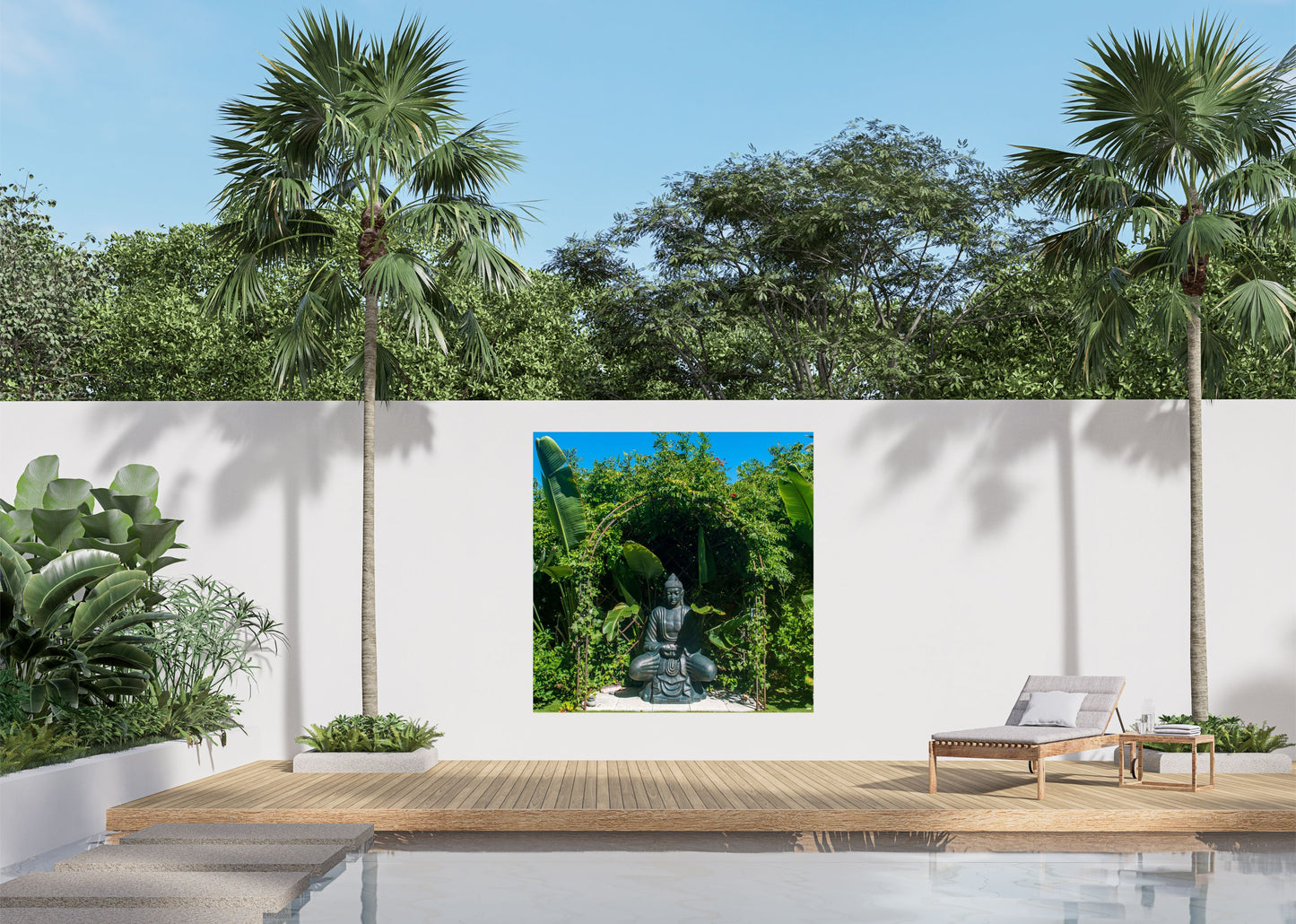 Outdoor Bild Banner Außen Gartenposter Wetterfest 180x180cm Buddha Figur Garten