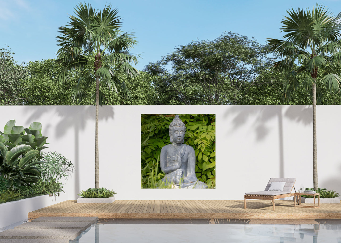 Outdoor Bild Banner Außen Gartenposter Wetterfest 180x180cm Buddha Natur Garten
