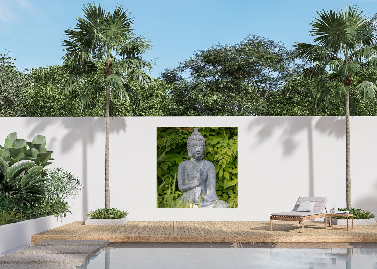 Outdoor Bild Banner Außen Gartenposter Wetterfest 180x180cm Buddha Natur Garten
