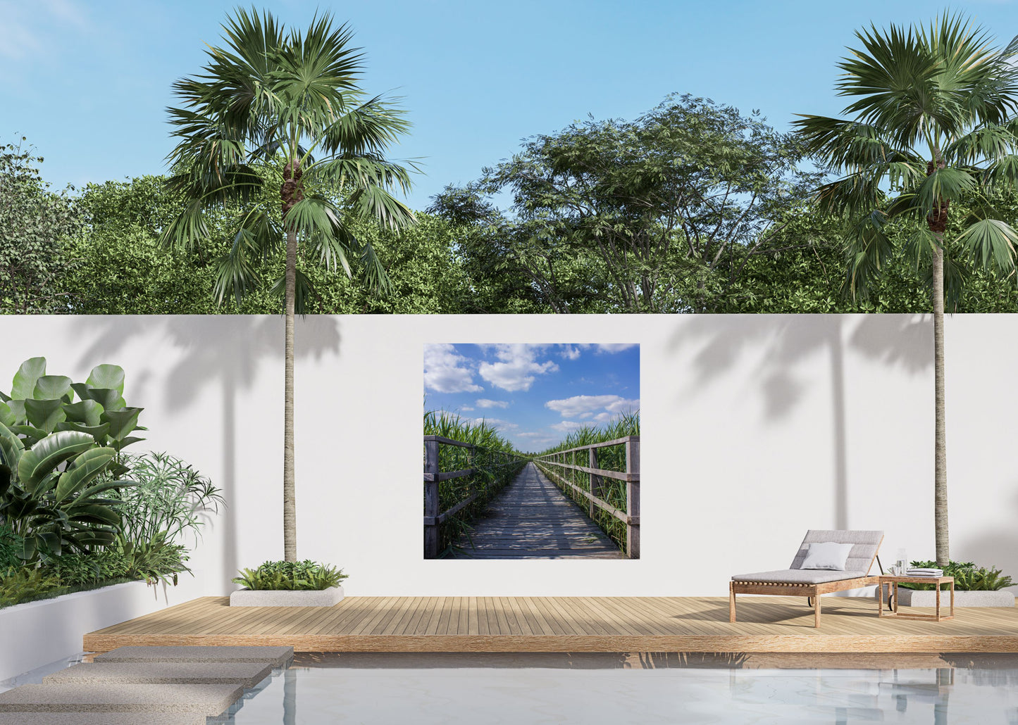 Outdoor Bild Banner Außen Gartenposter Wetterfest 180x180cm Landschaft Brücke Natur