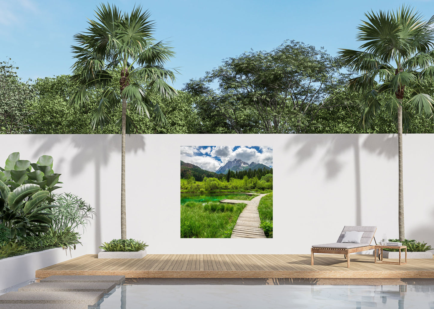 Outdoor Bild Banner Außen Gartenposter Wetterfest 180x180cm Landschaft Steg Natur
