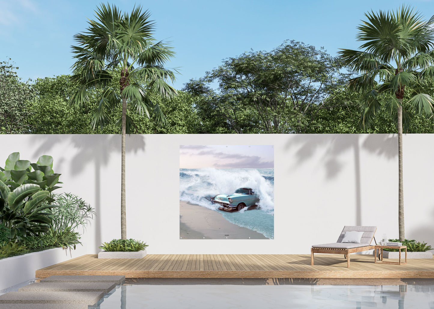 Outdoor Bild Banner Außen Gartenposter Wetterfest 180x180cm Meer Strand Auto