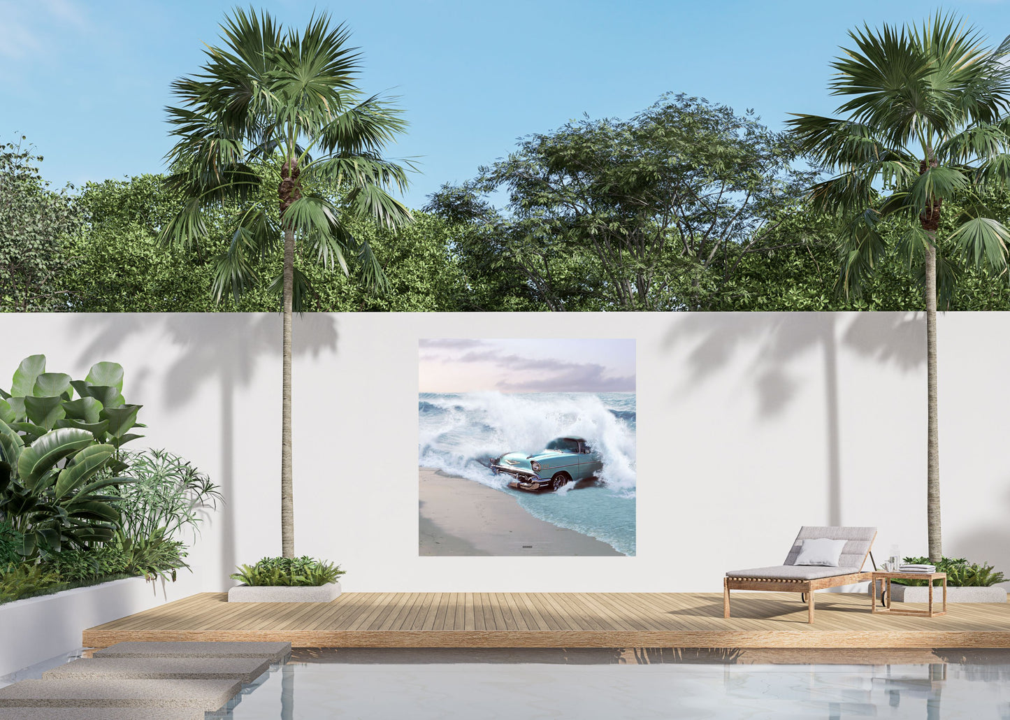 Outdoor Bild Banner Außen Gartenposter Wetterfest 180x180cm Meer Strand Auto