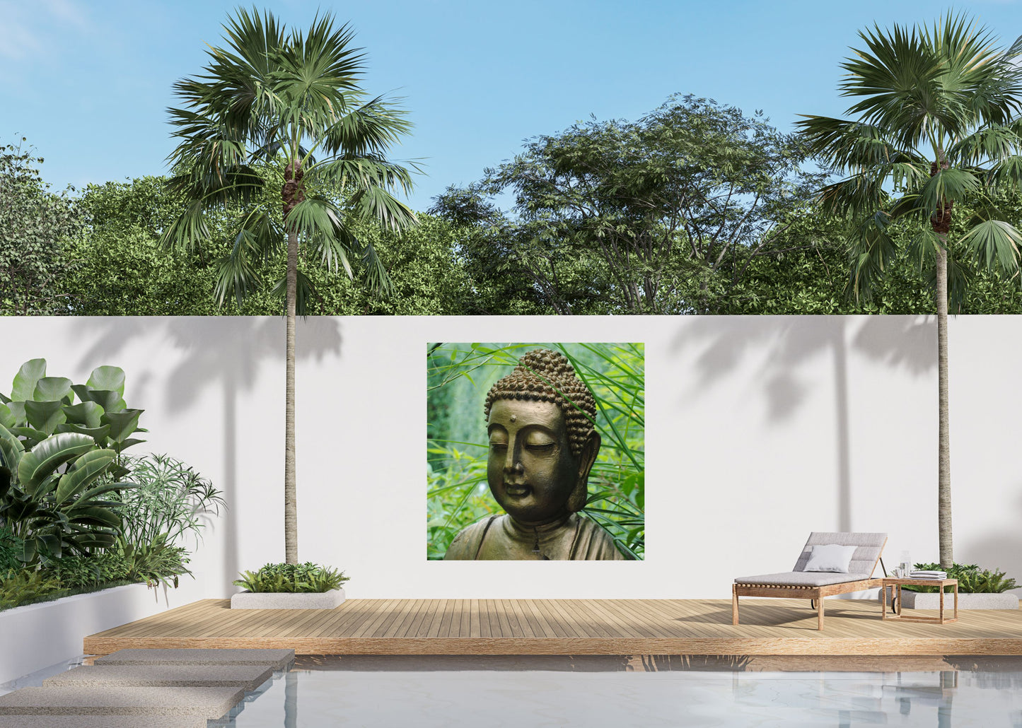 Outdoor Bild Banner Außen Gartenposter Wetterfest 180x180cm Buddha Kopf Natur