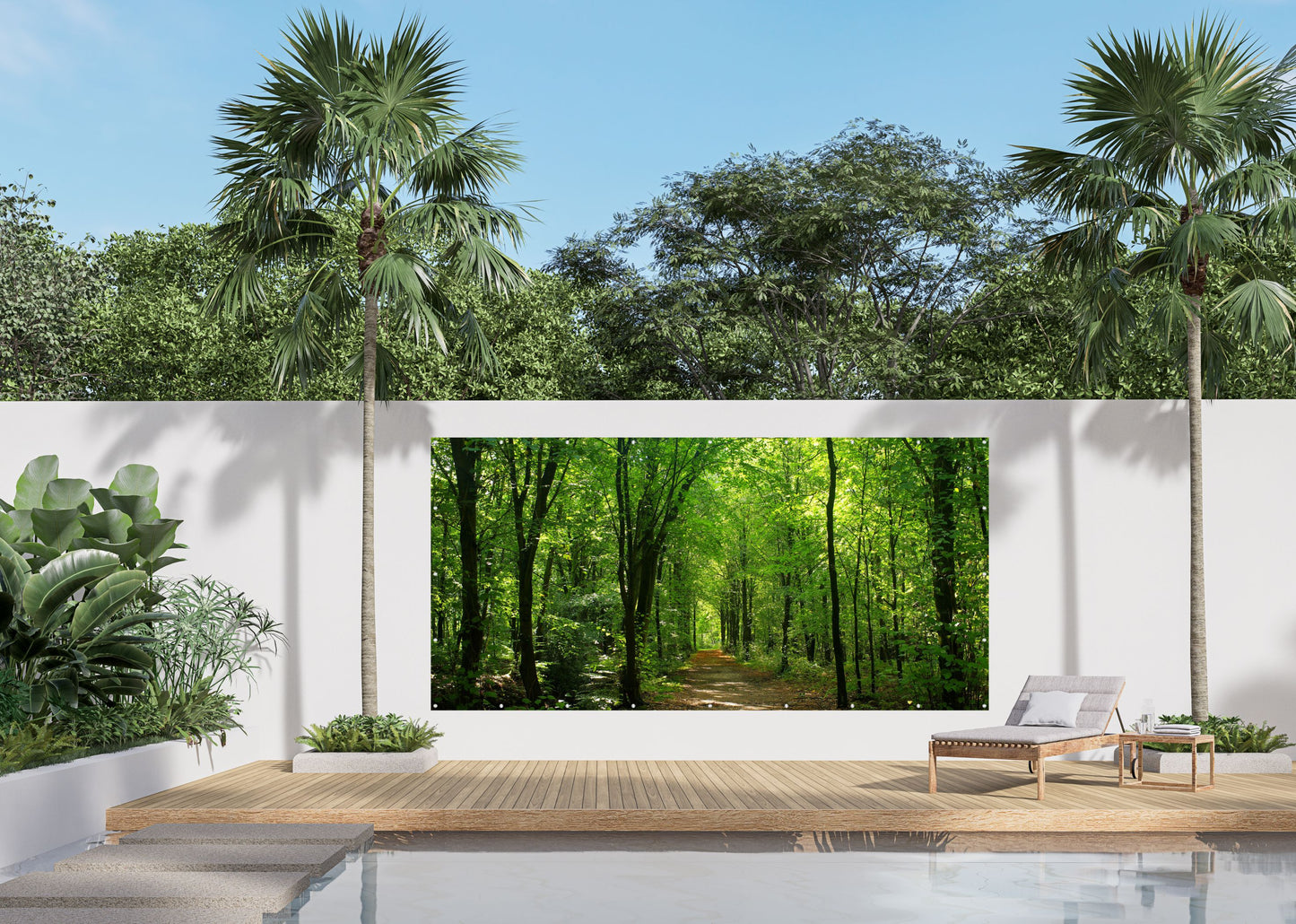 Outdoor Bild Banner Außen Gartenposter wetterfest 370x180 Landschaft Wald Weg