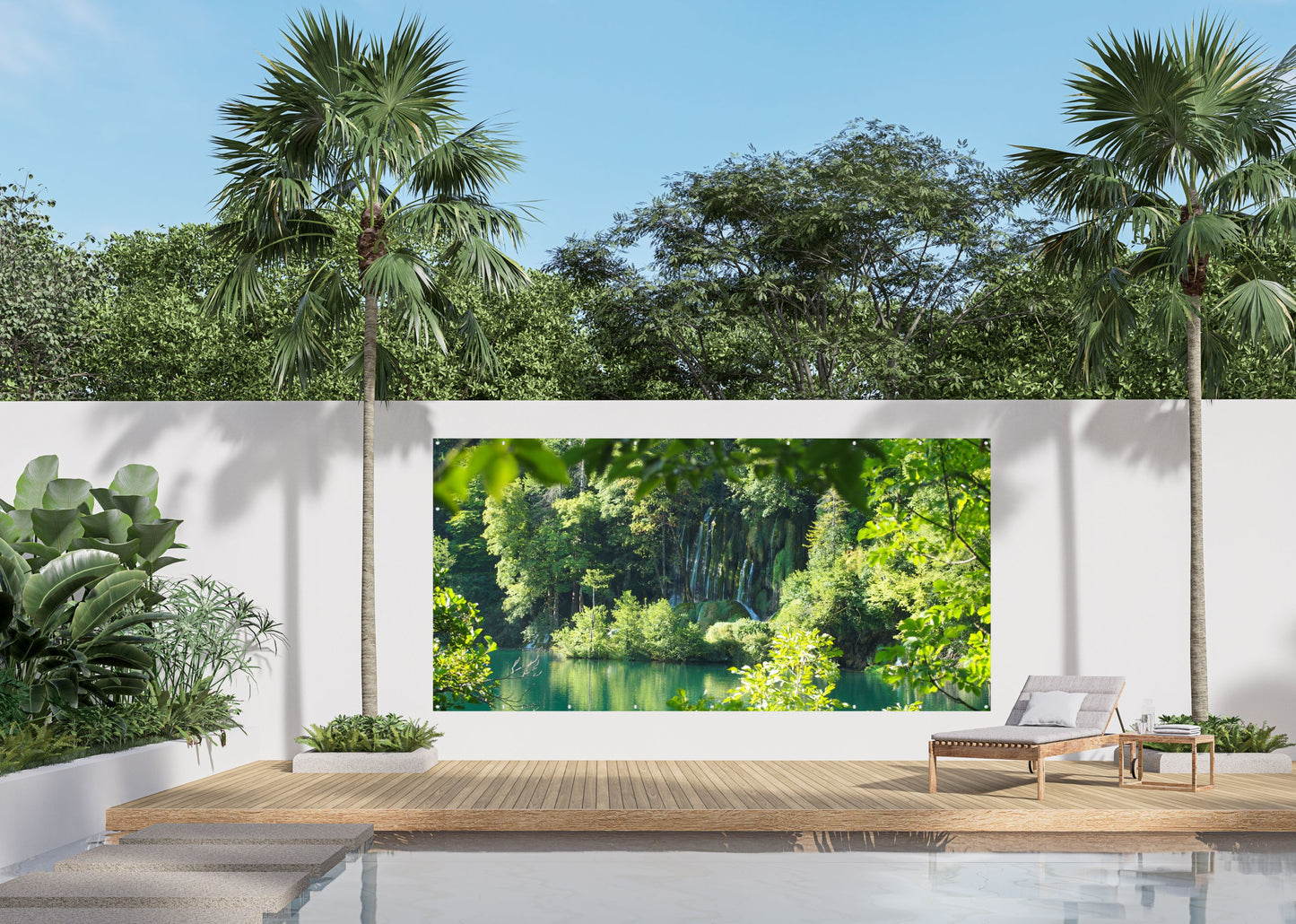 Outdoor Bild Banner Außen Gartenposter wetterfest 370x180 cm Wald See Landschaft