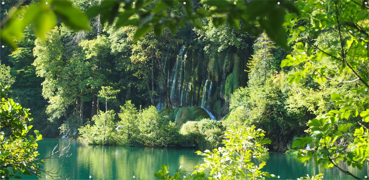Outdoor Bild Banner Außen Gartenposter wetterfest 370x180 cm Wald See Landschaft