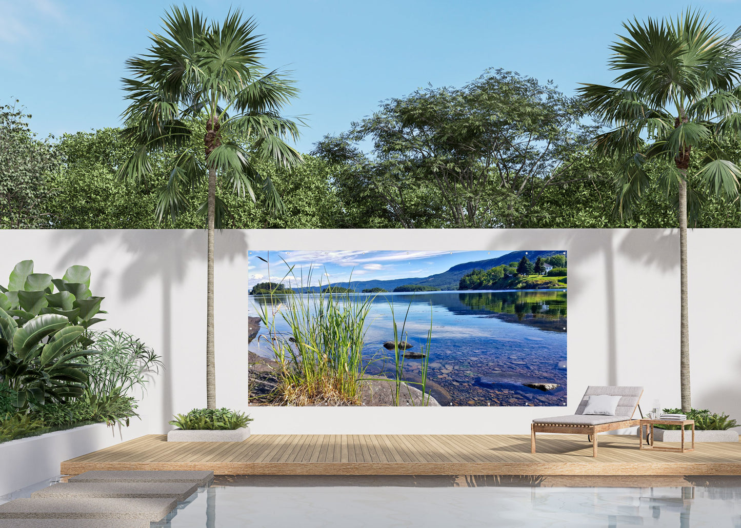 Outdoor Bild Banner Außen Gartenposter wetterfest 370x180 See Ufer Landschaft Natur