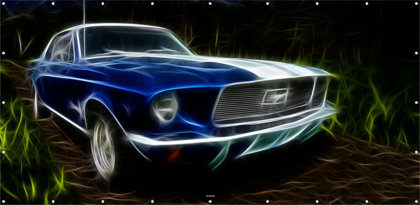 OUTDOOR BILD BANNER GARTENPOSTER WETTERFEST 370x180 AUTO OLDTIMER MUSTANG
