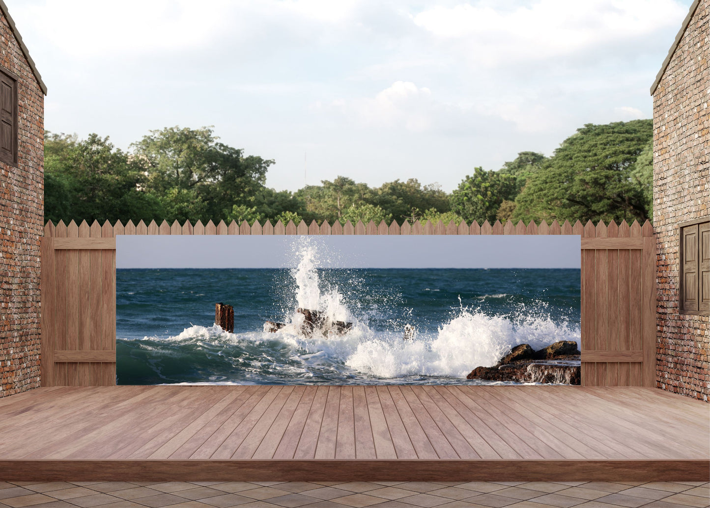 Outdoor Bild Banner Außen Gartenposter wetterfest 560x180cm Brandung Meer Wellen