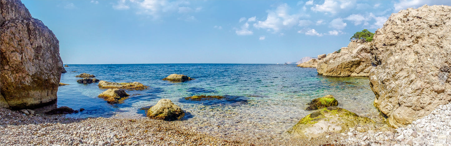 Outdoor Bild Banner Außen Gartenposter wetterfest 560x180 Felsen Meer Strand