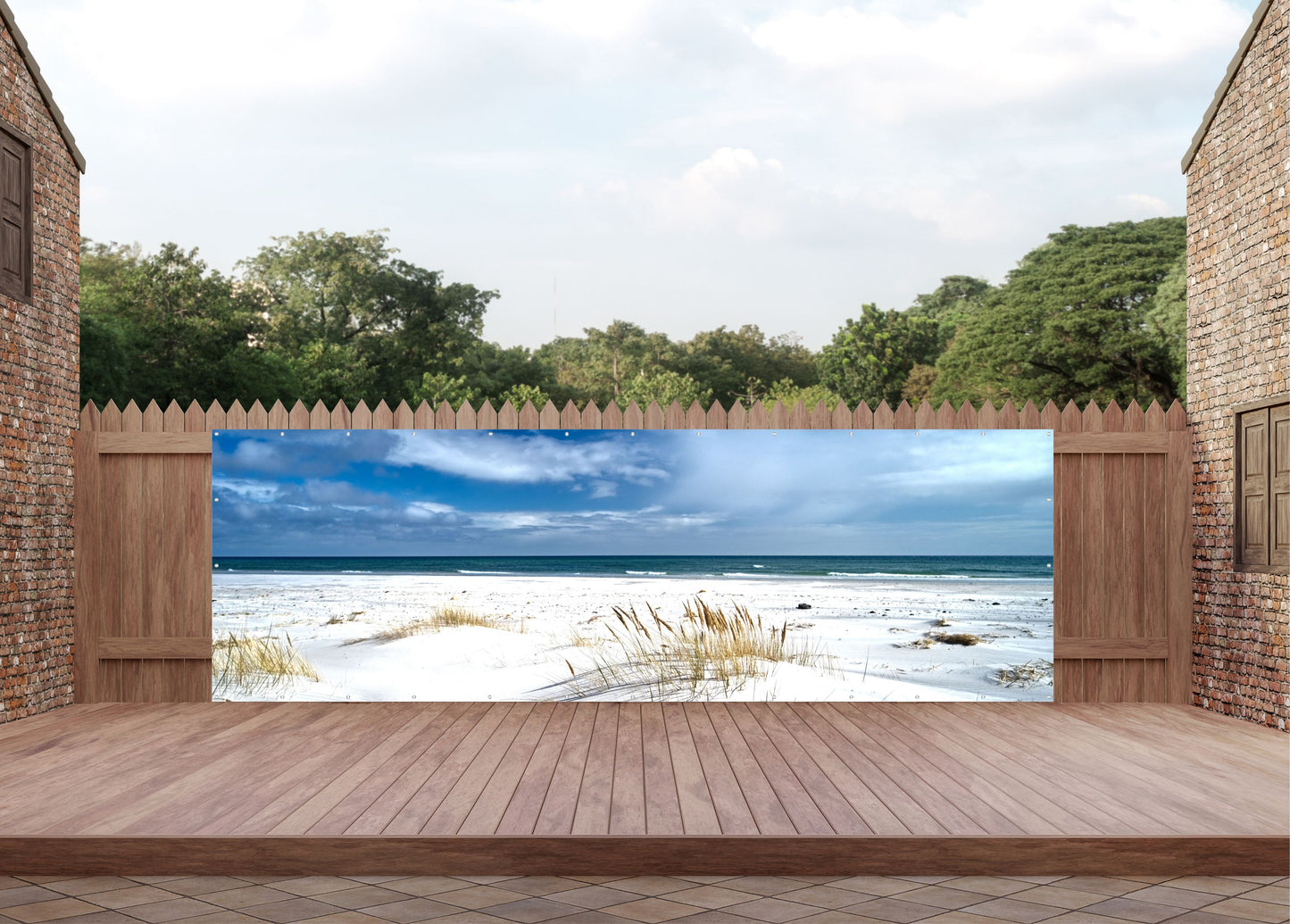 Outdoor Bild Banner Außen Gartenposter wetterfest 560x180 Sandstrand Meer Himmel