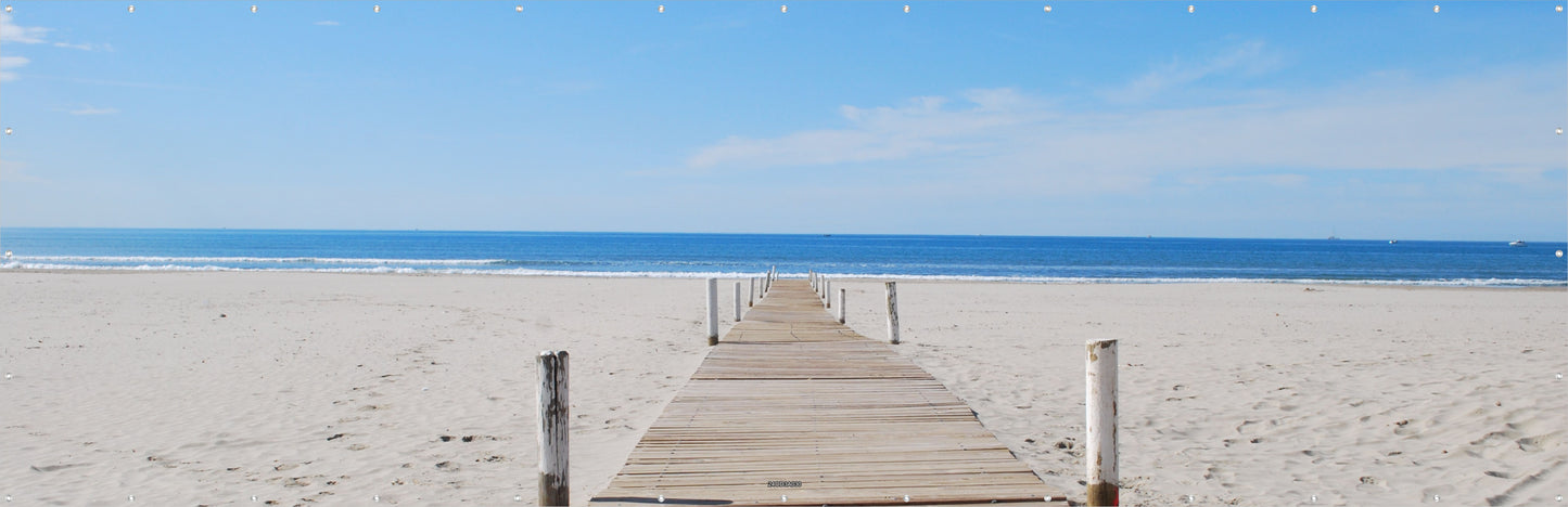 Outdoor Bild Banner Außen Gartenposter wetterfest 560x180 Holzpfad Meer Strand